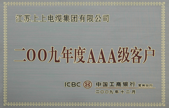 凯发k8国际荣获“中国工商银行2009年度AAA级客户”称呼