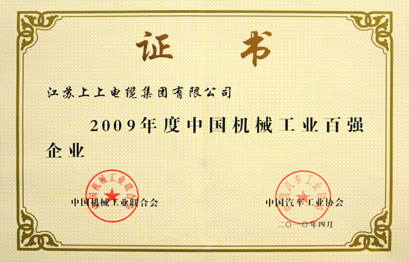 凯发k8国际荣获“2009年度中国机械工业百强企业”