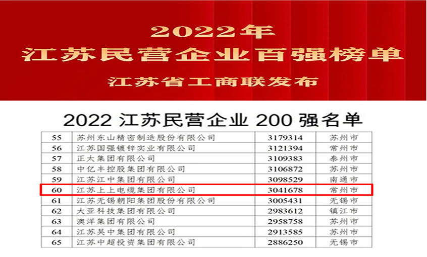 凯发k8国际电缆荣登2022年江苏民企百强三大榜单